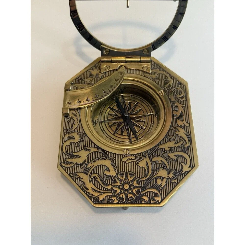 Vintage Franklin Mint Universal Sundial 1987 Brass Compass on Wood Base